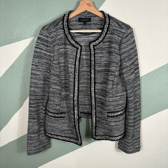 Talbots Women's Blazer  Size Large Textured Ornate Trim Career Open Front Jacket - Picture 8 of 9